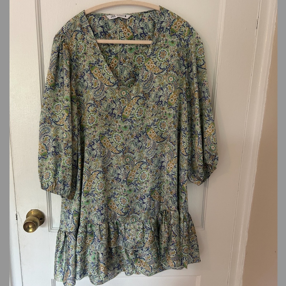 ZARA Boho Floral Ruffle Hem Dress – Size L